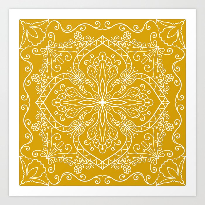 Mustard Yellow Boho Elegant Mandala Art Print