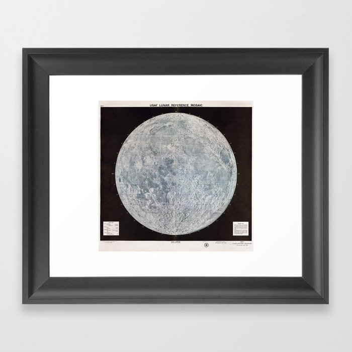 Vintage Lunar Moon Map, 1960s Framed Art Print