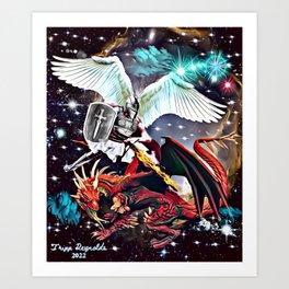Archangel Michael & the Great Dragon Art Print | Spiritualwarfare, Graphicdesign, Digital, Trippreynolds, Archangels, Revelation20, Biblicalart, Archangel, Warinheaven, Spiritsofwar 