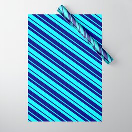 [ Thumbnail: Cyan & Blue Colored Stripes/Lines Pattern Wrapping Paper ]