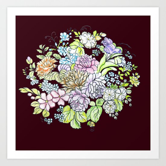 flowers on brown background Art Print