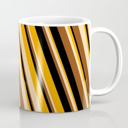 [ Thumbnail: Orange, Tan, Brown, and Black Colored Striped Pattern Coffee Mug ]