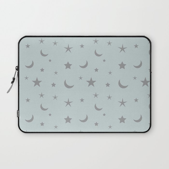 Grey moon and star pattern on baby blue background Laptop Sleeve