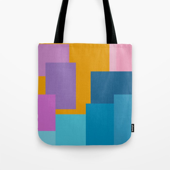 Happy Color Block Geometrics in Yellow, Blue, Purple, and Pink Tote Bag