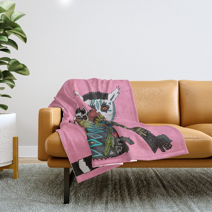 ring tailed lemur love pink Throw Blanket by Sharon Turner Society6