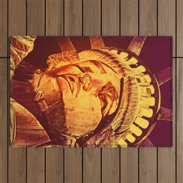 Statue of Liberty, United States National Monument, illuminated face and crown closeup view at night Outdoor Rug