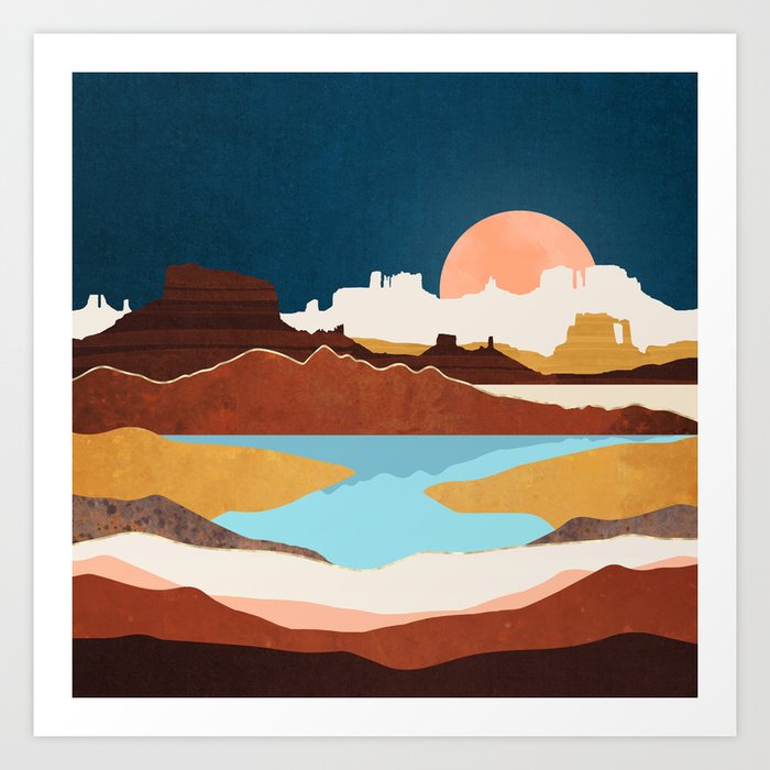 Desert Moon Lake Art Print