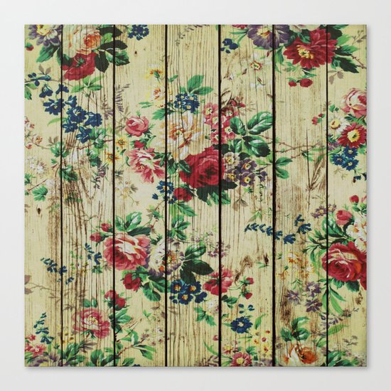 Flowers on Wood 01 Canvas Print
