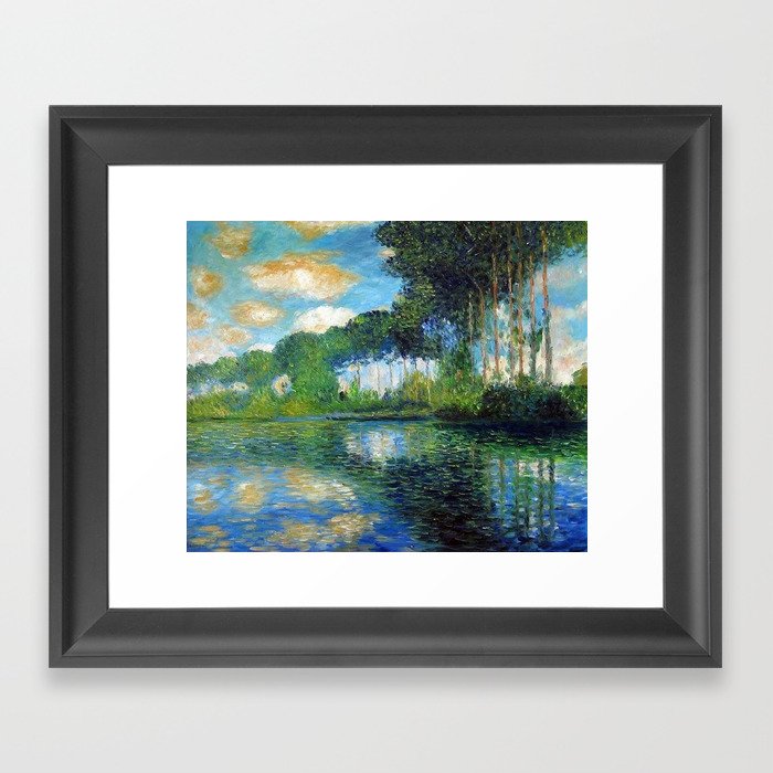 Fair-weather Clouds Reflected in the Lily Pond with Poplar Trees landscape painting by Claude Monet Framed Art Print