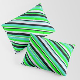 [ Thumbnail: Turquoise, Lime, Lavender, and Black Colored Stripes/Lines Pattern Pillow Sham ]