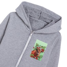 Highland Cow with Fantasy Poppies and Daisies Flowers Kids Zip Hoodie