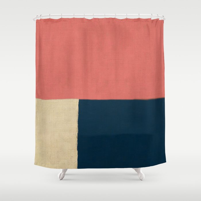 Salmon White Navy Blue Shower Curtain