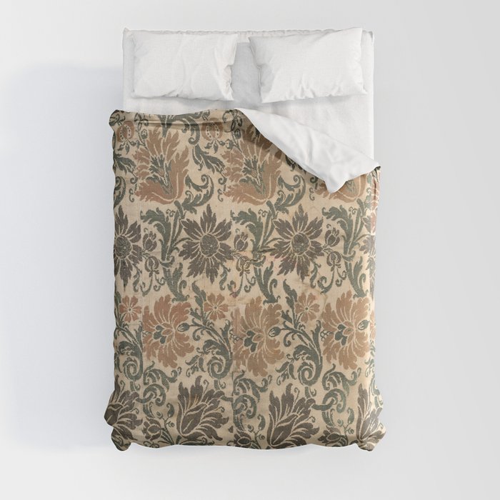 Distressed Antique Italian Floral Silk Duvet Cover