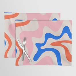 Retro Liquid Swirl Abstract Pattern Square Pink, Orange, and Royal Blue Placemat