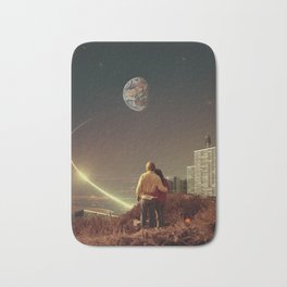 We Used To Live There, Too Bath Mat | Space, Digitalart, Planets, Retrofuture, Buildings, Architecture, Couple, Collage, People, Earth 