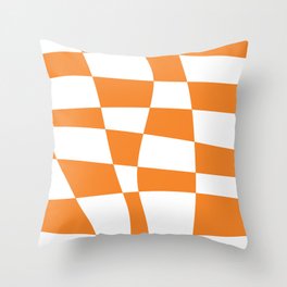 Orange Groovy Checkered Retro Throw Pillow