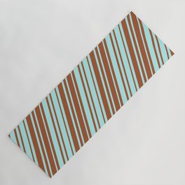 [ Thumbnail: Sienna and Turquoise Colored Lines Pattern Yoga Mat ]