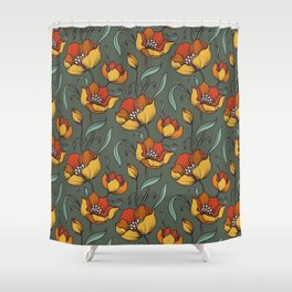 Retro Helleborus Pattern Shower Curtain