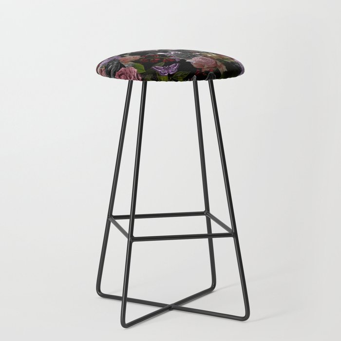 Vintage Floral Gothic and Bat Halloween Bar Stool