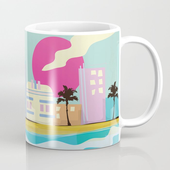 Retro 1980s Miami cartoon seafront Coffee Mug