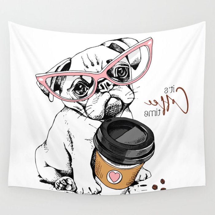 Cute Pug Puppy Pink Glasses Plastic Wall Tapestry