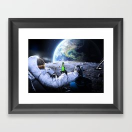 Astronaut on the Moon with beer Framed Art Print