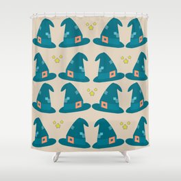 Teal Witch Hat Pattern Shower Curtain