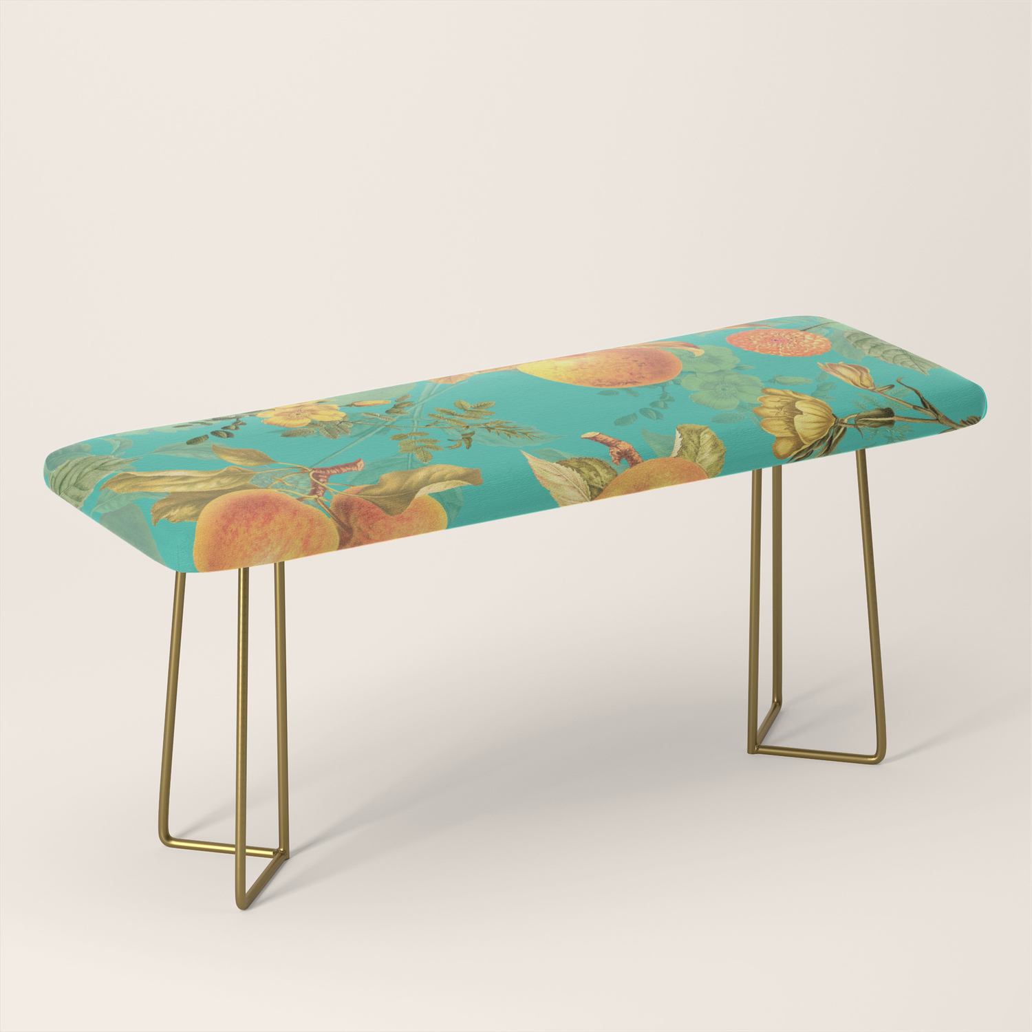 Vintage Shabby Chic Summer Golden Apples Garden Bench By