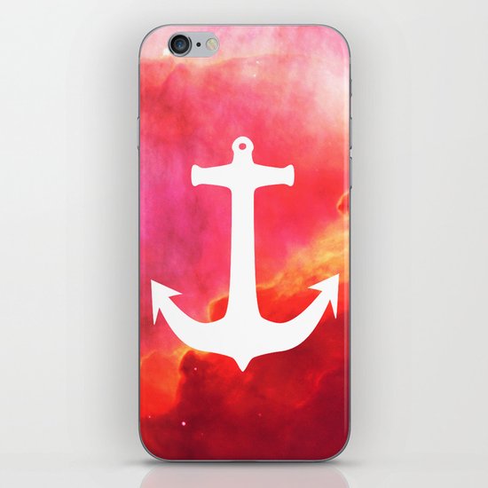 Galaxy Nebula Pink Retro White Nautical Anchor iPhone & iPod Skin