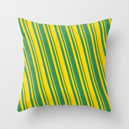 [ Thumbnail: Yellow and Sea Green Colored Striped Pattern Throw Pillow ]