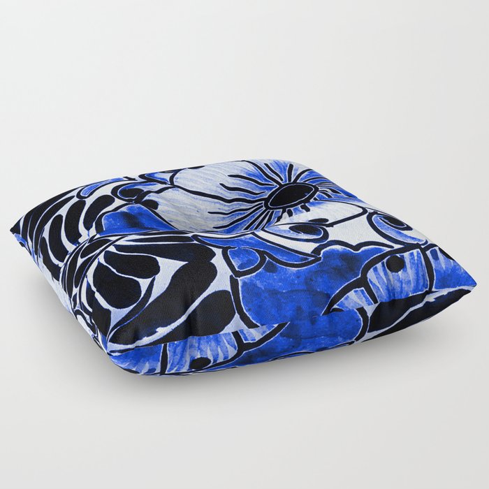 Indigo Blue Flower Floor Pillow