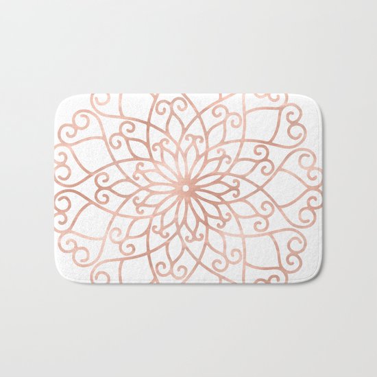 Mandala Rose Gold Pink Flower Bath Mat