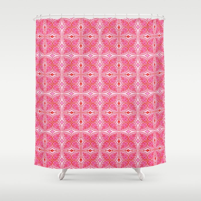 Pretty Pink Tropical Leaves Mini Shower Curtain