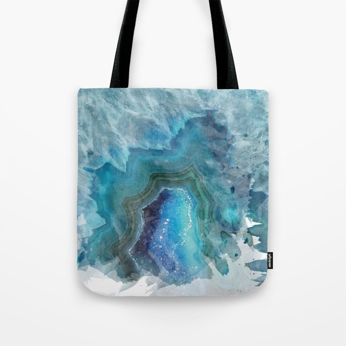 Blue Watercolor Agate Geode Print Tote Bag