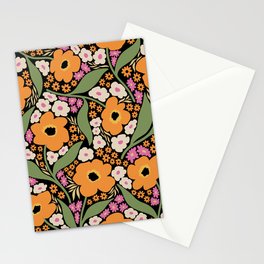 Floral pattern III Stationery Cards | Drawing, Retro, Mid, Poppies, Greenery, California, Pattern, Garden, Vintage, Pretty 