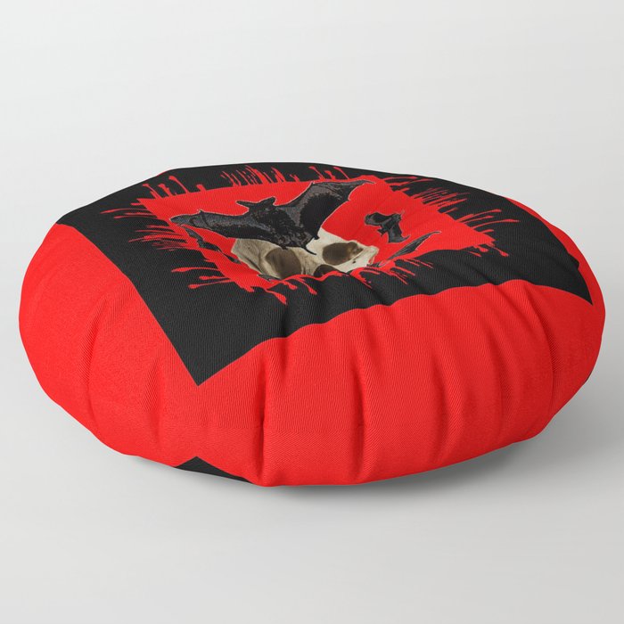 HALLOWEEN BAT INFESTED HAUNTED SKULL RED ART DESIGN Floor Pillow