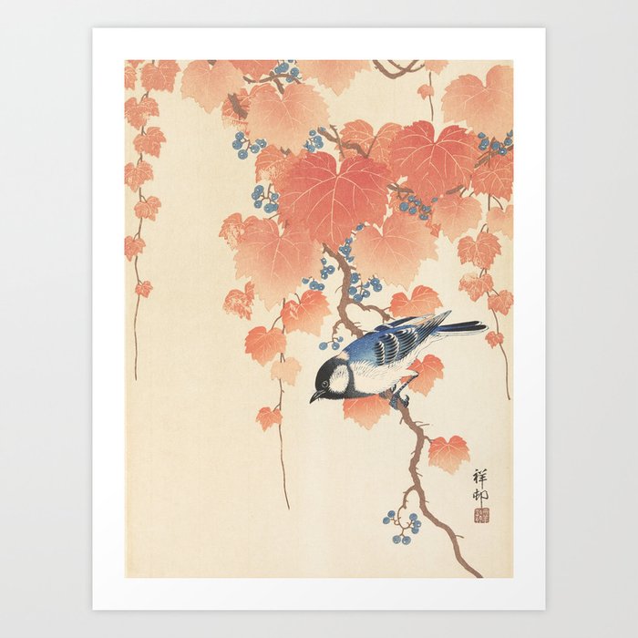 Ohara Koson Great Tit on Paulownia Branch Japanese Art Art Print