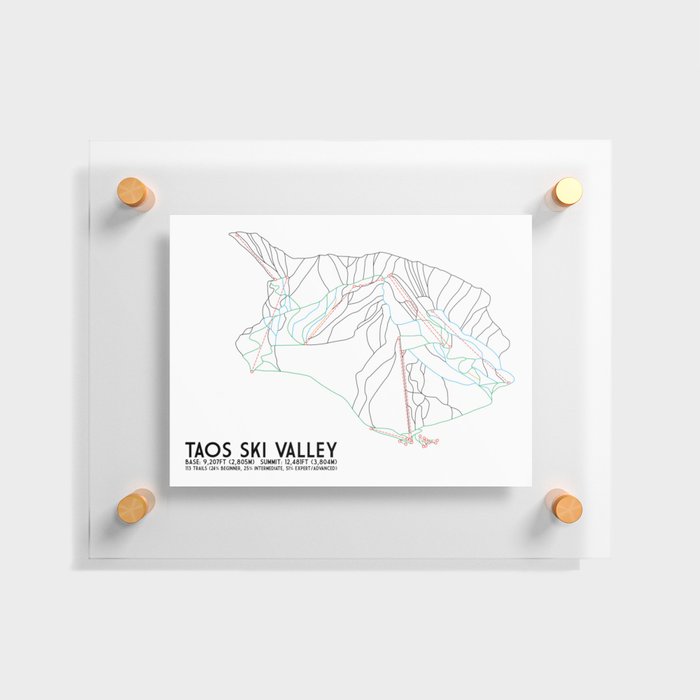 Taos Ski Valley, NM - Minimalist Trail Map Floating Acrylic Print