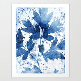 Blue Ethereal Leaves Watercolor Painting Art Print
