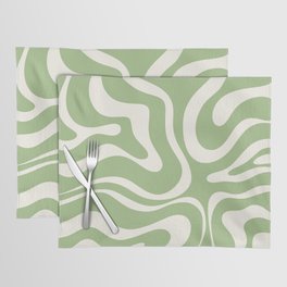 Modern Liquid Swirl Abstract Pattern in Light Sage Green and Cream Placemat