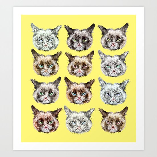 Cats Cats Cats on Yellow Art Print