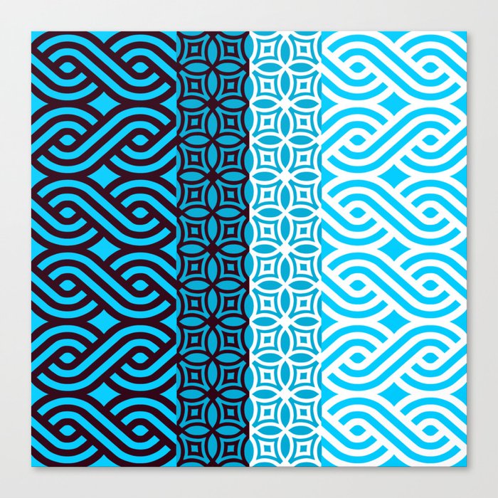 Black and White Plaits Pattern on Blue Canvas Print