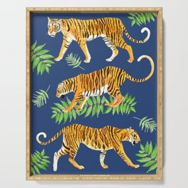 Tiger Trail Serving Tray | Orange, Animal, Foliage, Painting, Cats, Vines, Colorful, Nature, Bright, Decorative 