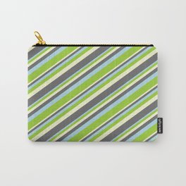 [ Thumbnail: Light Yellow, Dim Gray, Light Blue & Green Colored Lines/Stripes Pattern Carry-All Pouch ]