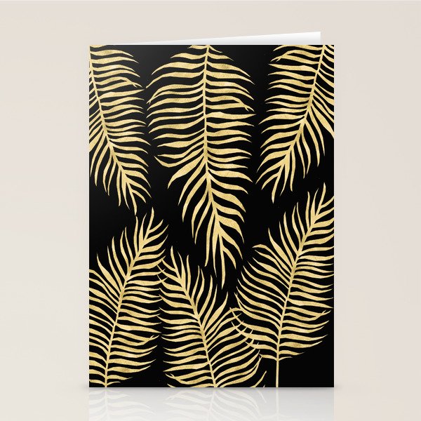 Fern Pattern Gold On Black Background Stationery Cards by LaVieClaire Society6