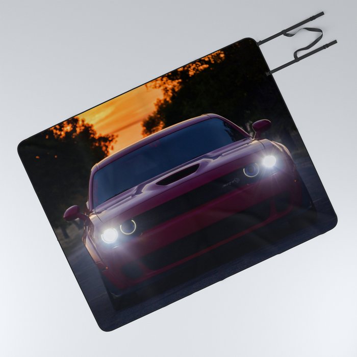 SRT Red Skies Torred Challenger Hellcat American Muscle classic car automobile transporation color photograph / photography vintage poster posters Picnic Blanket