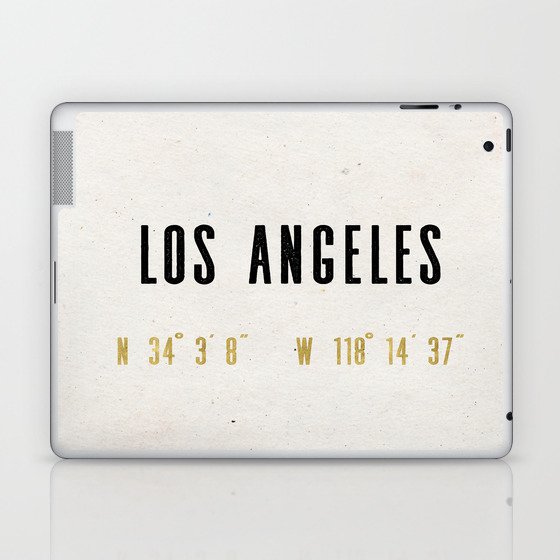 Vintage Los Angeles City Gold Foil Location Coordinates with map Laptop & iPad Skin