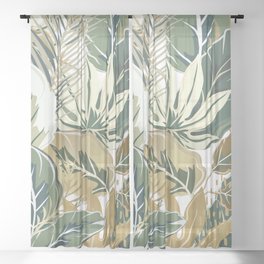 Wild Tropical Prints, Green and Gold Sheer Curtain