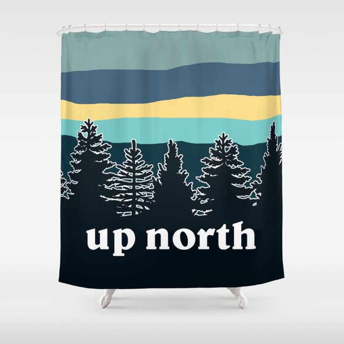 Up North Teal Yellow Shower Curtain By Greatlakeslocals Society6 Up North Teal Yellow Shower Curtain