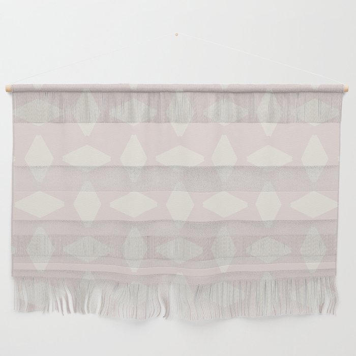 Antique White Geometric Retro Shapes on Pastel Pale Pink Wall Hanging